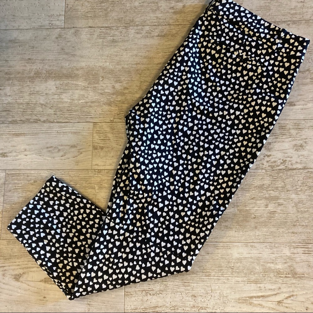 J. Crew Factory Cropped Black and White Heart Pants 14